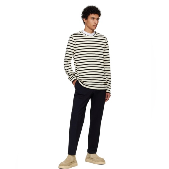 Jil Sander Mens Navy/Black & Off White Striped Long Sleeve t-shirt medium - Picture 4 of 13